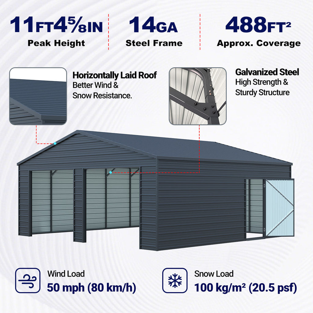 [CLEARANCE] Reinforced 23' x 22' Double Garage Metal Shed with Side Door