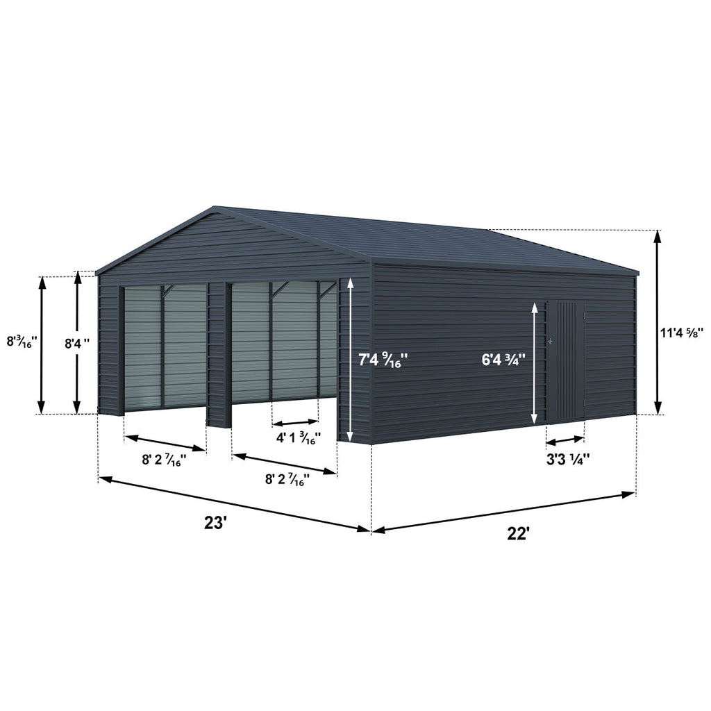 [CLEARANCE] Reinforced 23' x 22' Double Garage Metal Shed with Side Door
