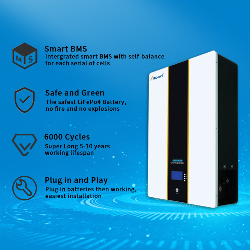 51.2V 100AH 5.12KWH Power Wall LiFePO4 Lithium Battery with 100A BMS LP-AF51AA