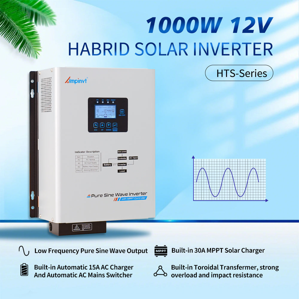 1000W 12Vdc to 120Vac Off grid Low frequency Solar Inverter 30A MPPT