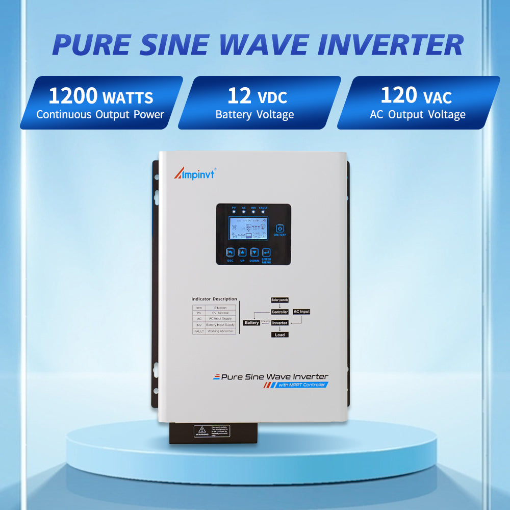 1200W 12Vdc to 120Vac Off grid Low frequency Solar Inverter 40A MPPT