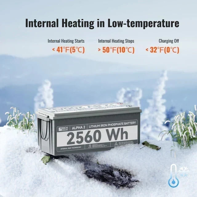 Rich Solar Alpha 2 12V 200Ah LiFePO4 Lithium Iron Phosphate Battery w/ Internal Heating and Bluetooth Function