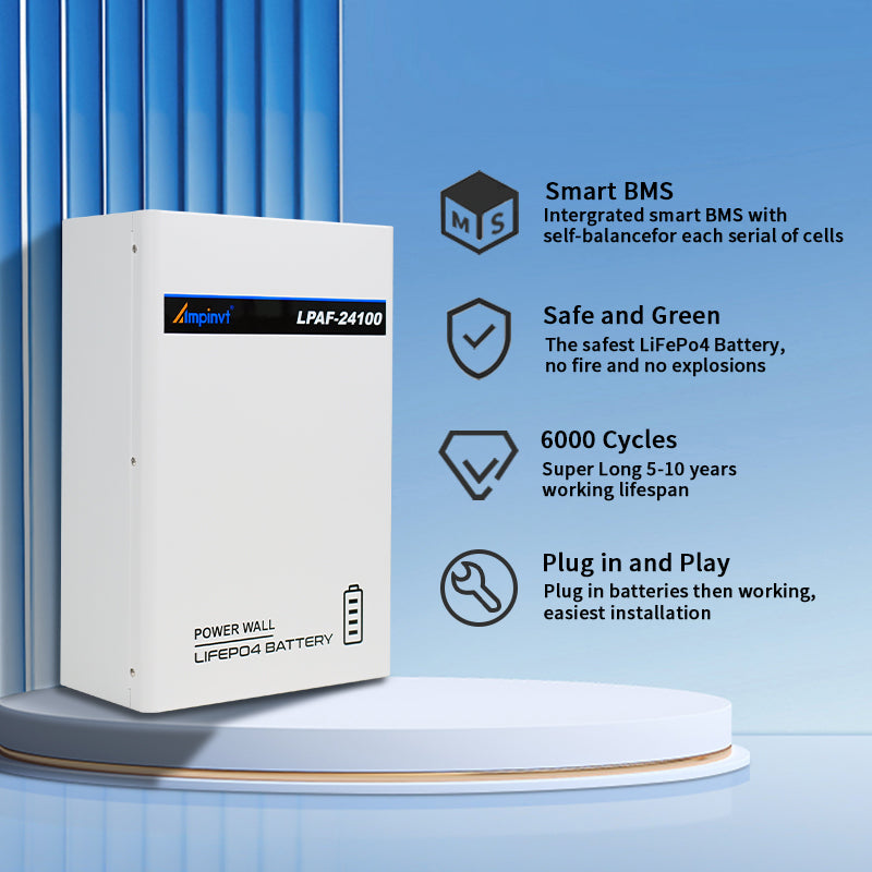 24V 100AH 2.4KWH Power Wall LiFePO4 Lithium Battery with BMS LP-AF24100