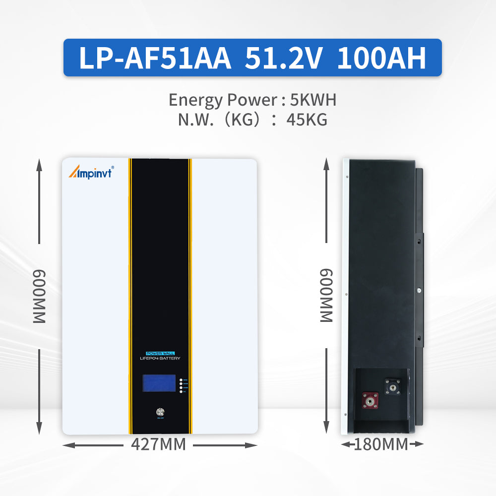 51.2V 100AH 5.12KWH Power Wall LiFePO4 Lithium Battery with 100A BMS LP-AF51AA