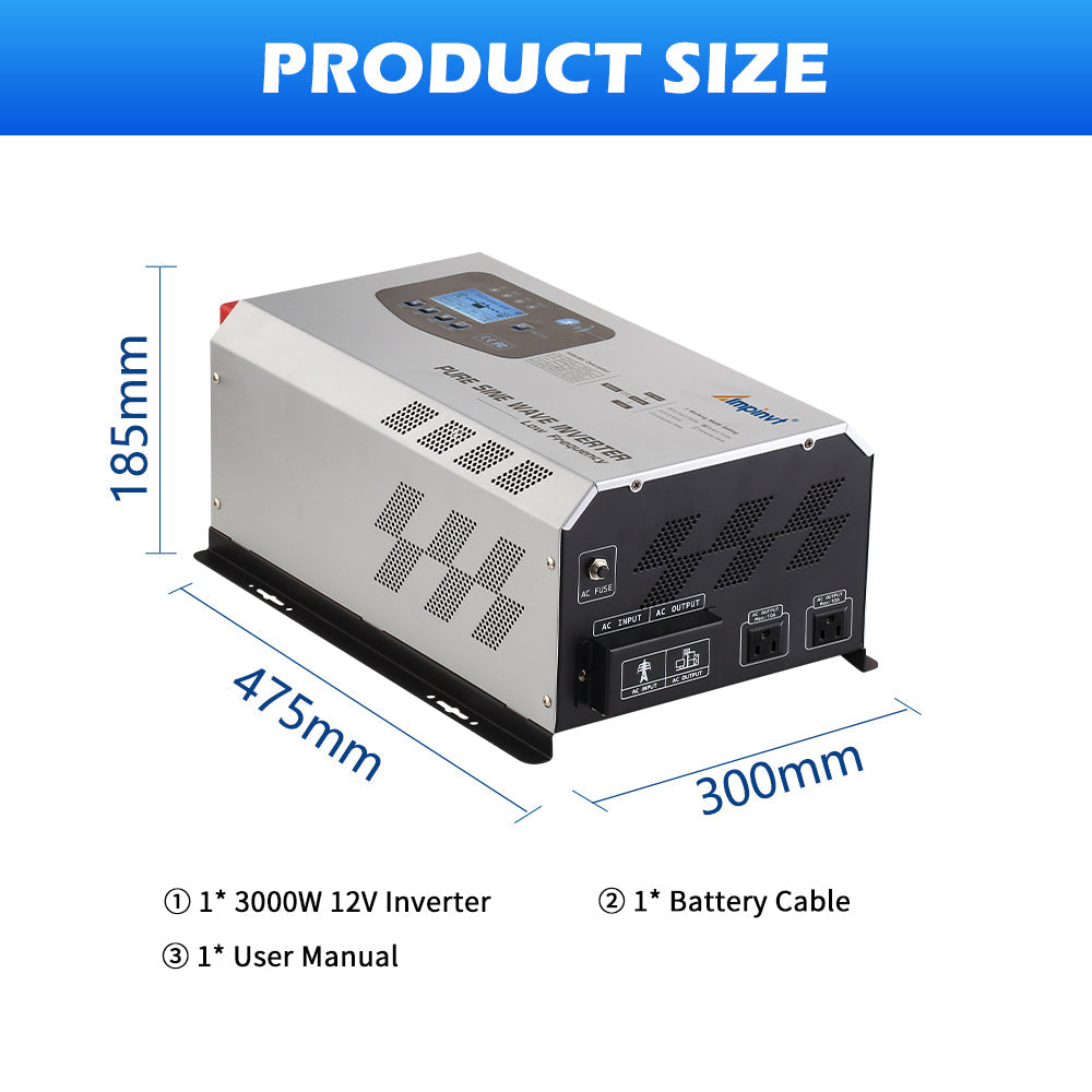 3000W DC 12V Pure Sine Wave Power Inverter with AC Charger