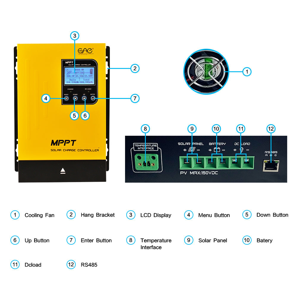 60A MPPT Solar Charge Controller DC 12V 24V 36V 48V