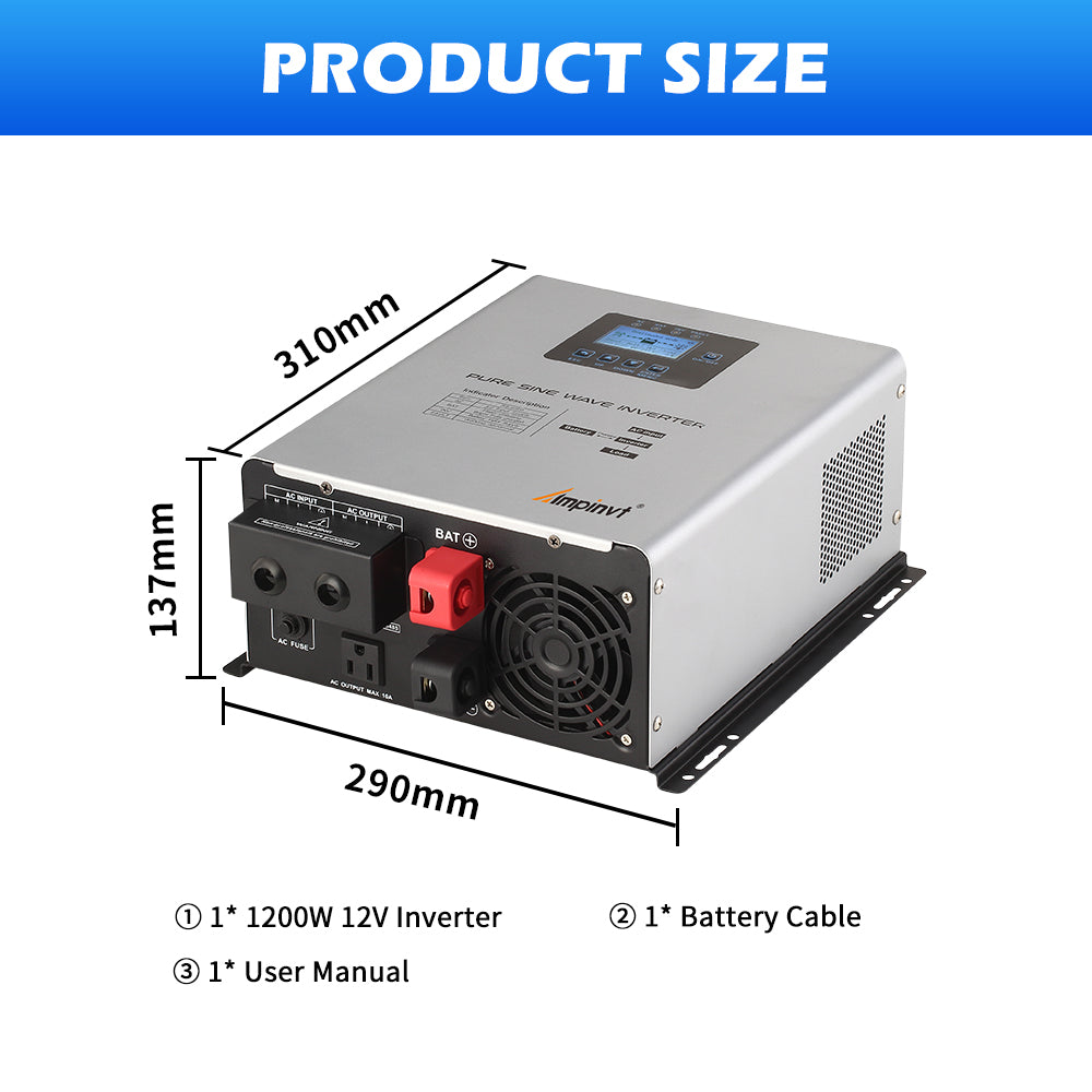 1200W DC 12V Pure Sine Wave Inverter with Charger,UPS Backup Power  Inverter
