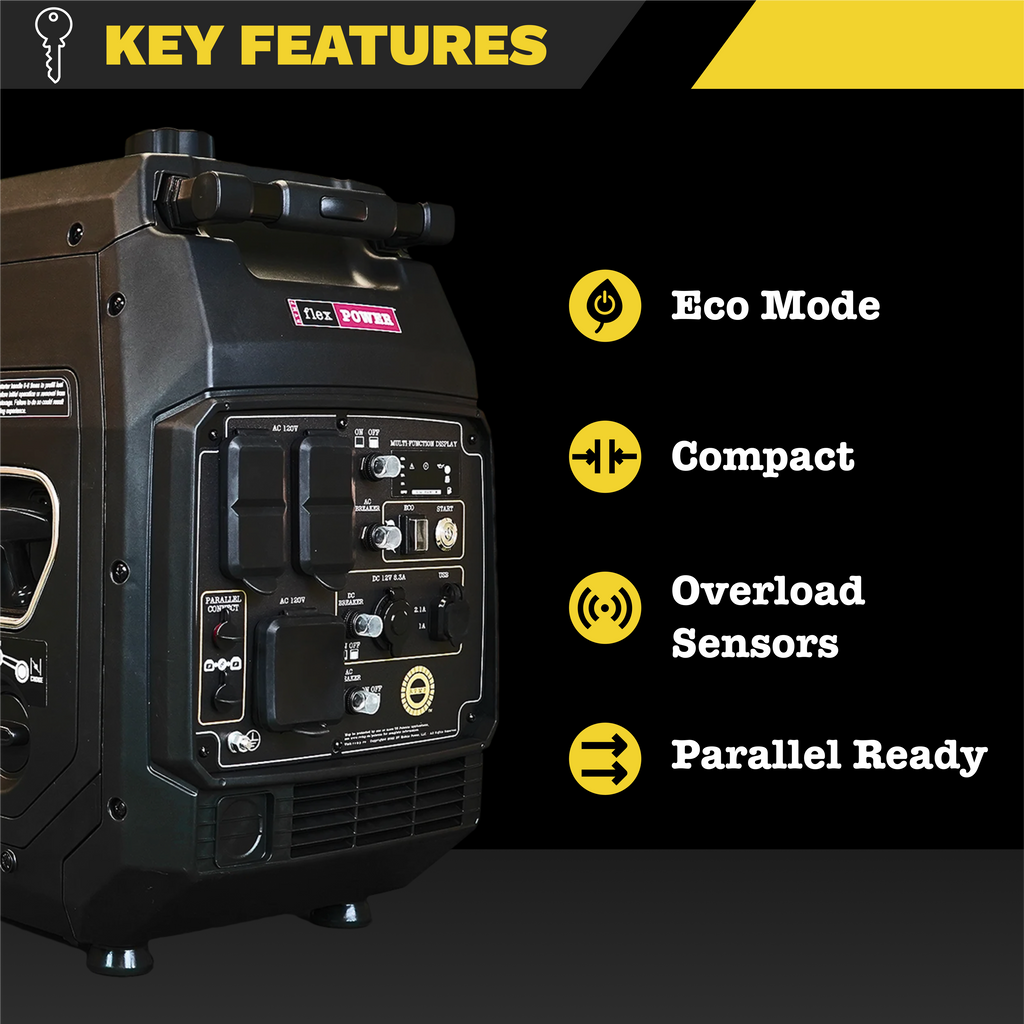 Flex Power® Super Quiet Portable Inverter Generator with CO Auto-Shutoff