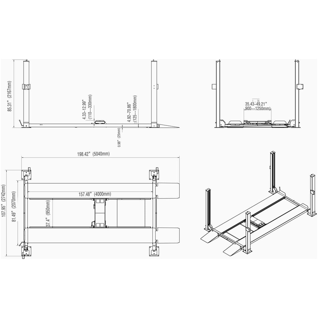 [CLEARANCE] KT-4H850 8,500 Lbs Heavy Duty 4-Post Car lift