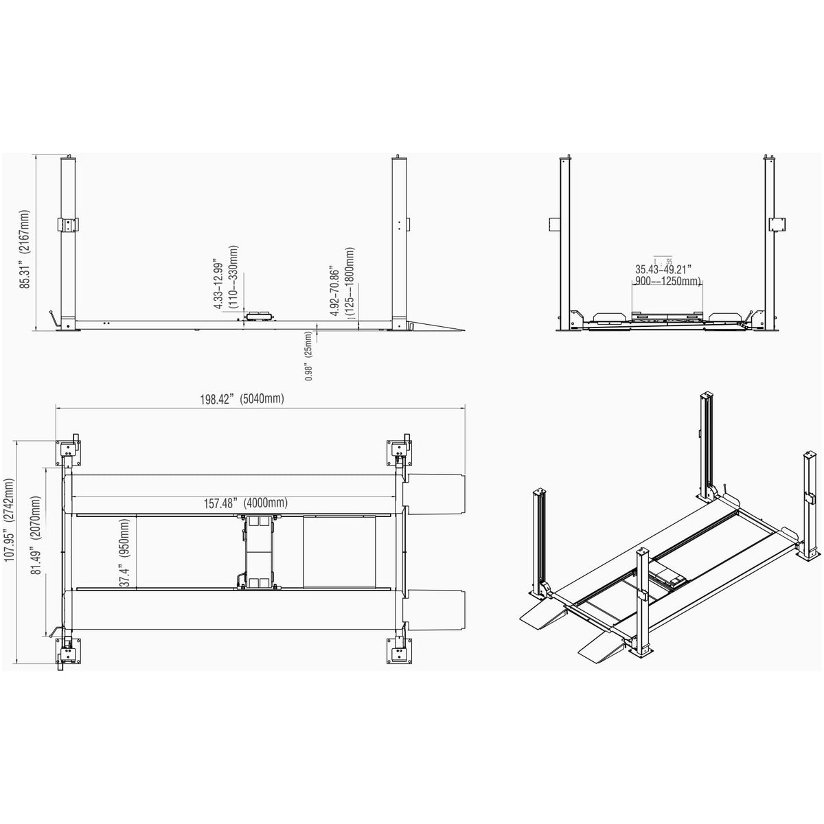 [CLEARANCE] KT-4H850 8,500 Lbs Heavy Duty 4-Post Car lift