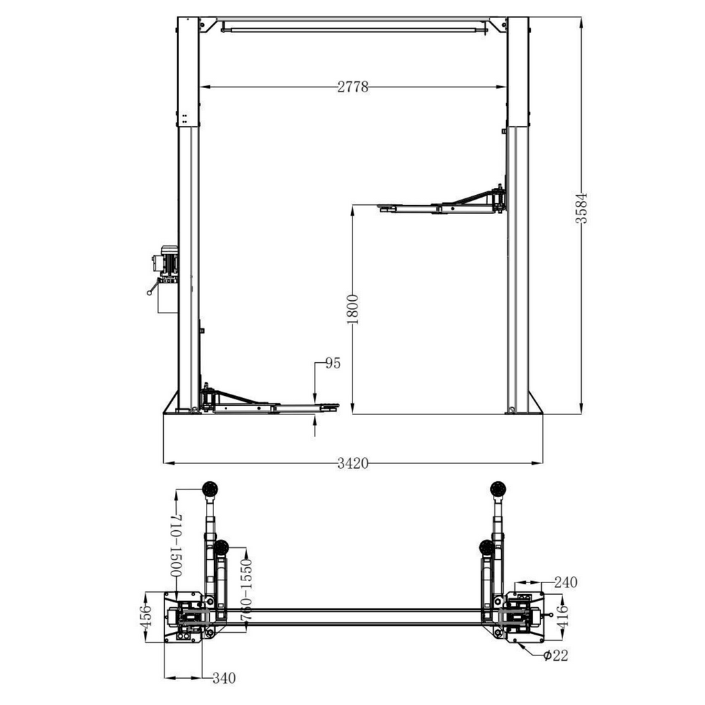 [CLEARANCE] KT-AS110D Two Post Asymmetrical Vehicle Lift 11,000lbs Single Point Lock Release