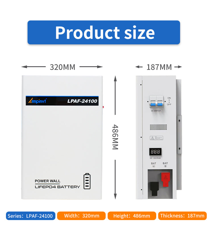 24V 100AH 2.4KWH Power Wall LiFePO4 Lithium Battery with BMS LP-AF24100