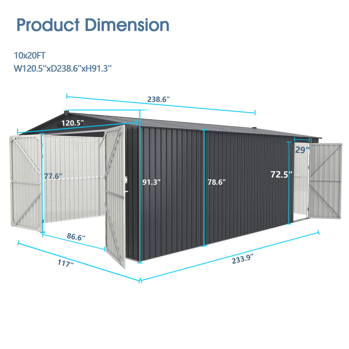 [CLEARANCE] 10'x20' Metal Garage Shed with Double Front Doors