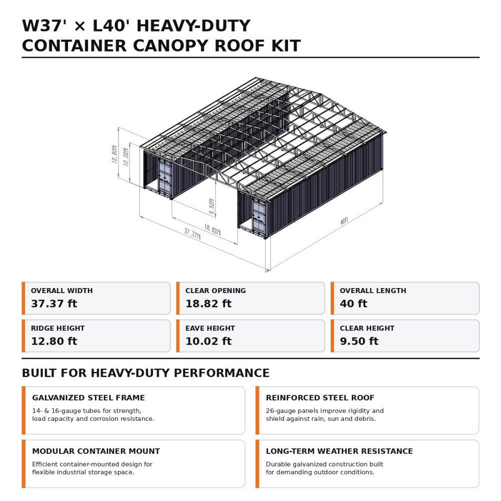 [CLEARANCE] 37' × 40' Shipping Container Roof Kit