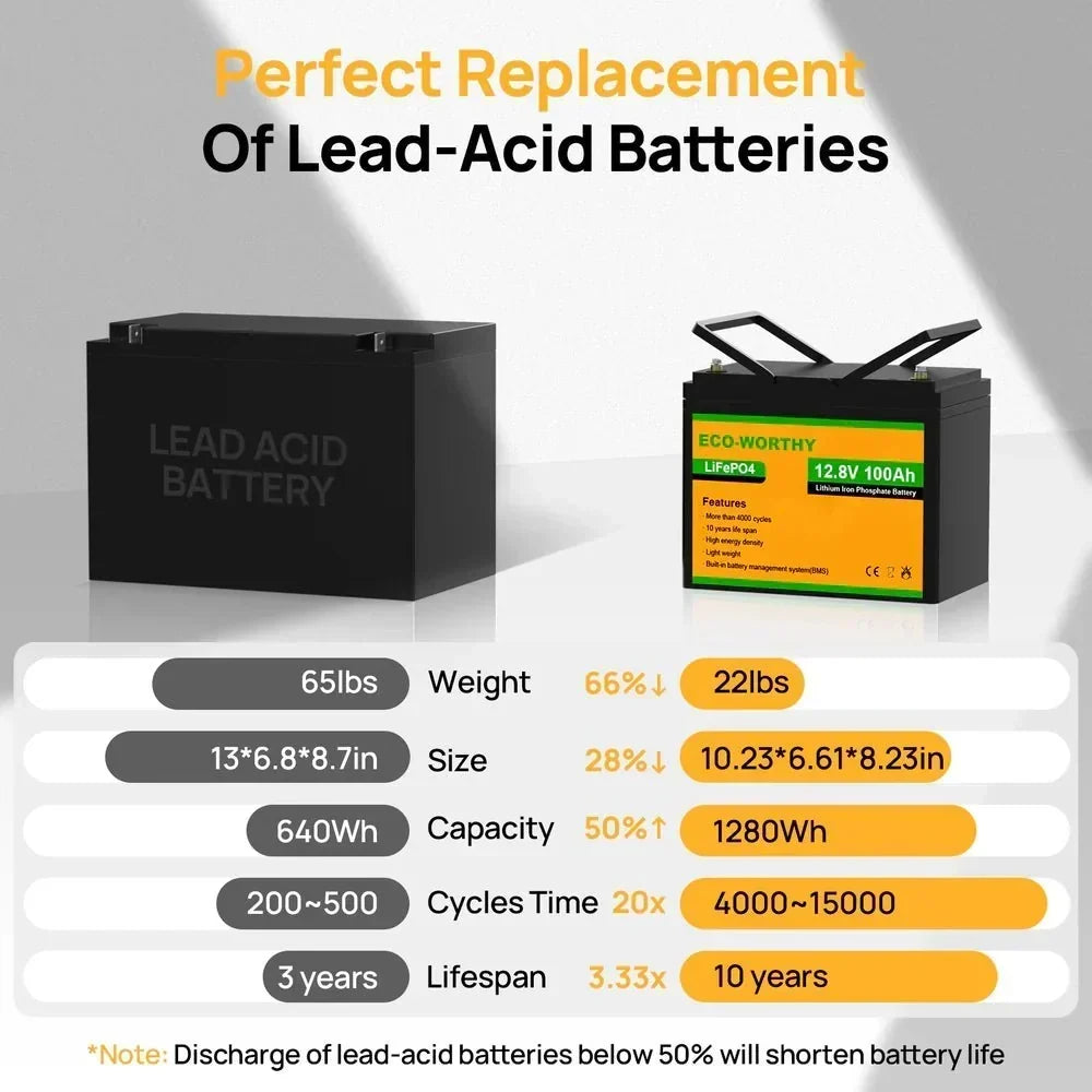 ECO-WORTHY 12V 100Ah Lithium Iron Phosphate Battery