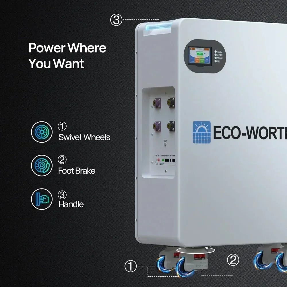 ECO-WORTHY 51.2V 280Ah LiFePO4 Floor Standing Battery with 4 Footmaster Nylon Wheels for Off-grid Home Energy Storage