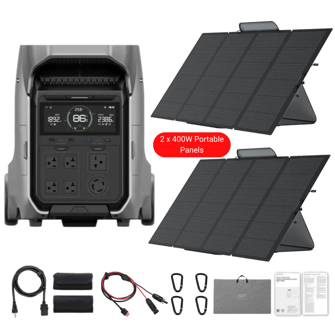 EcoFlow DELTA Pro 3 Solar Generator + 400W Portable Solar Panels - Off Grid Stores