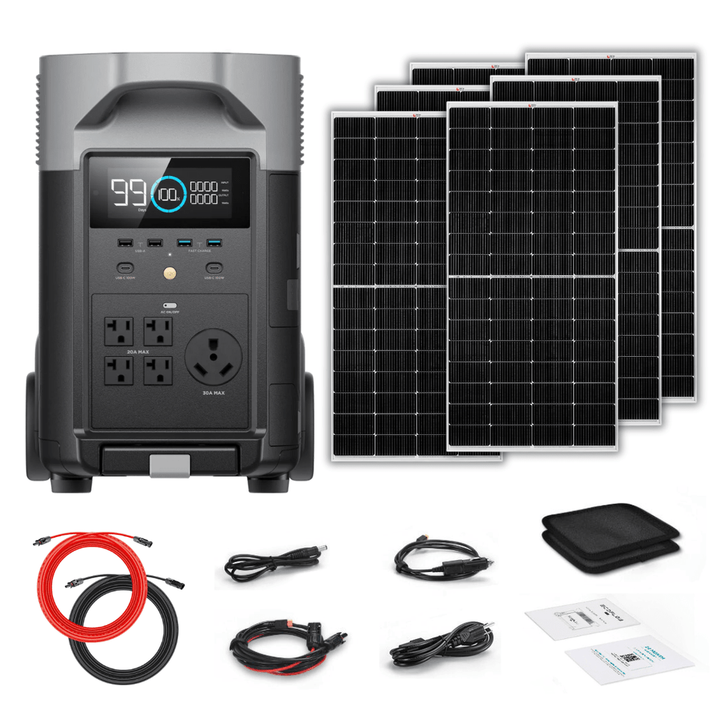EcoFlow DELTA Pro 3600Wh 3600W Solar Generator + 250W Rigid Monocrystalline Solar Panels Kit - Off Grid Stores