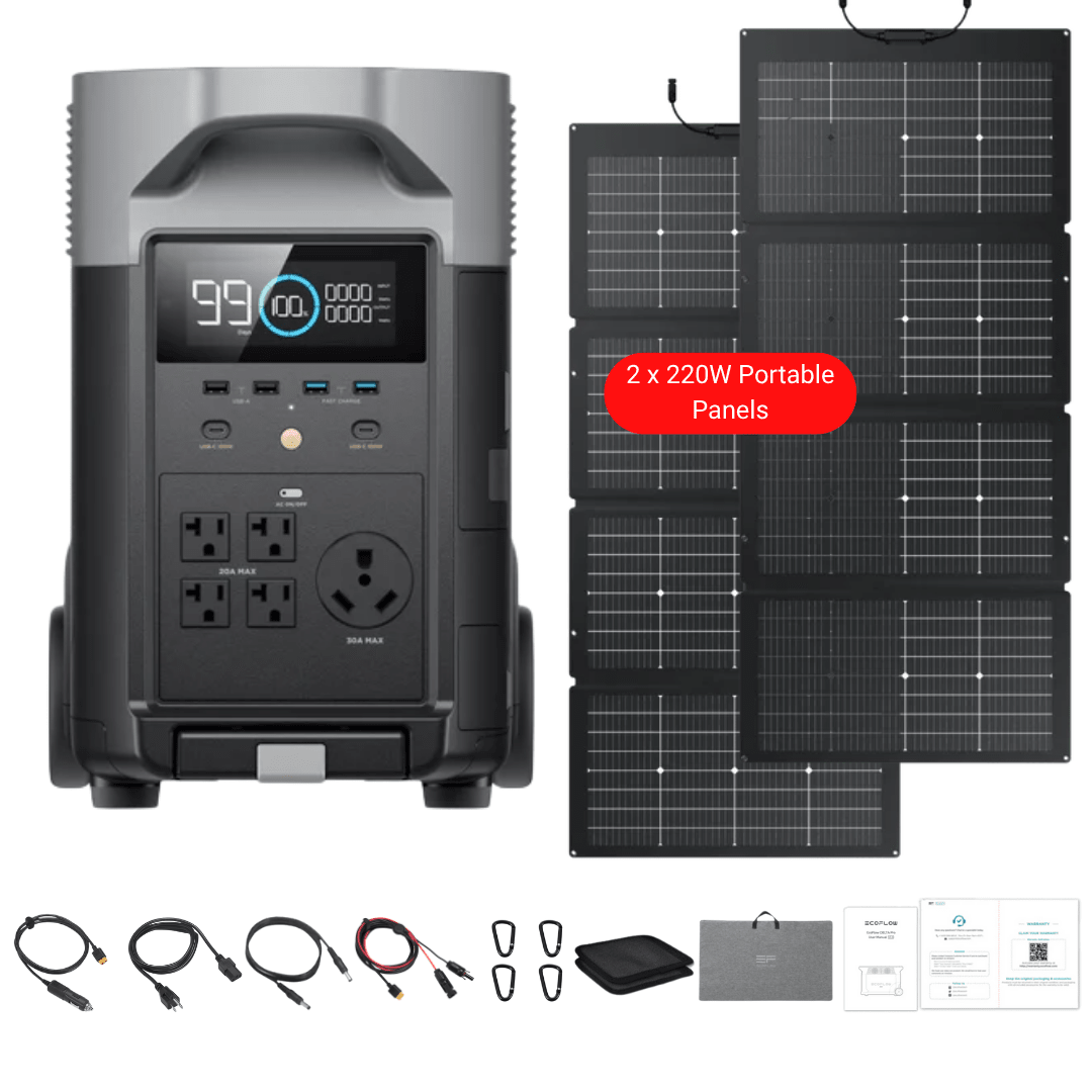 EcoFlow DELTA Pro Solar Generator + 220W Portable Solar Panels - Off Grid Stores
