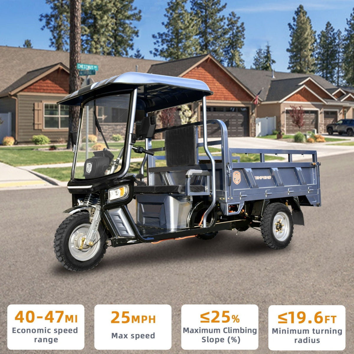 [CLEARANCE] 1500W Electric Cargo Tricycle Truck with Canopy