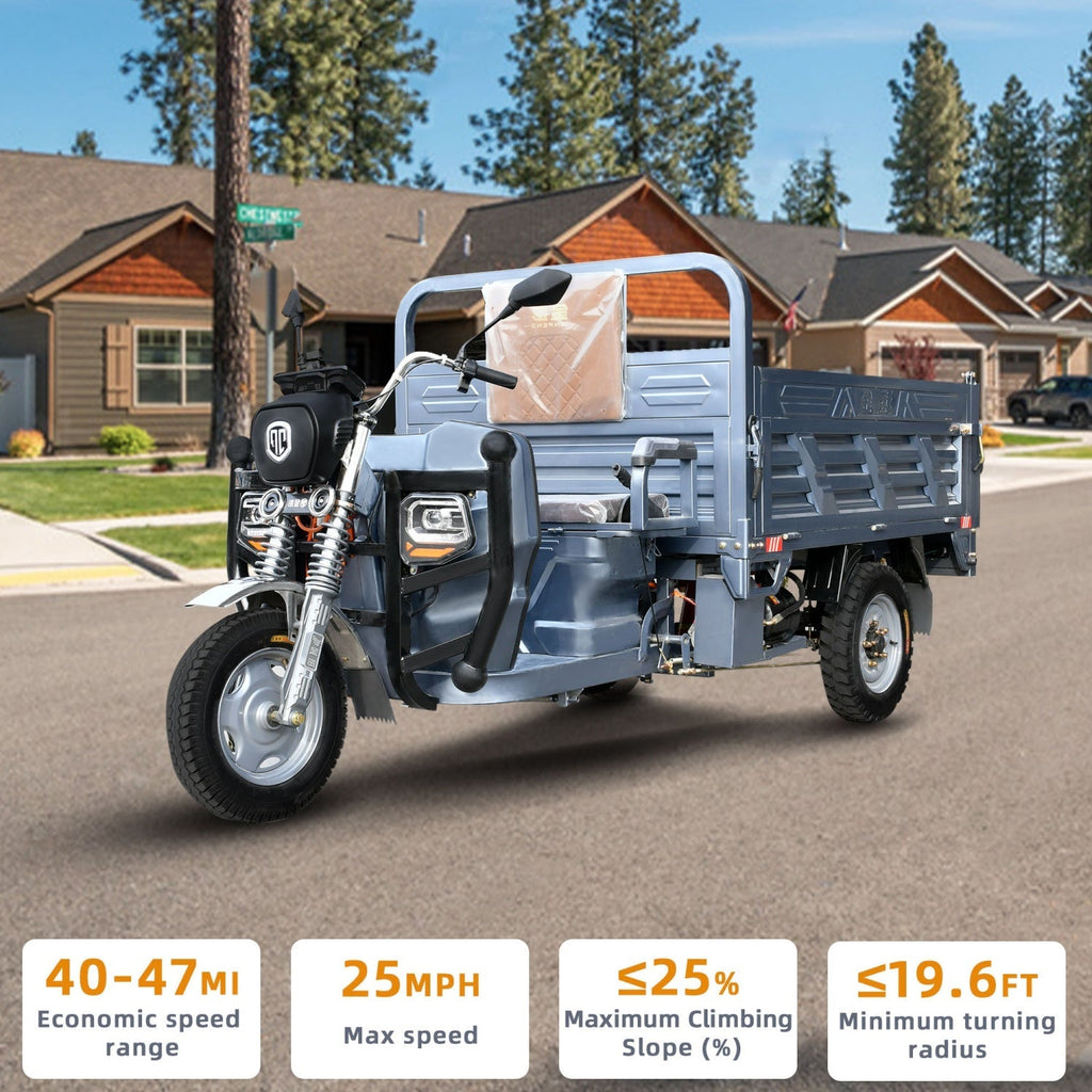 [CLEARANCE] 1500W Electric Cargo Tricycle Truck with Hydraulic Dump for Easy Unloading