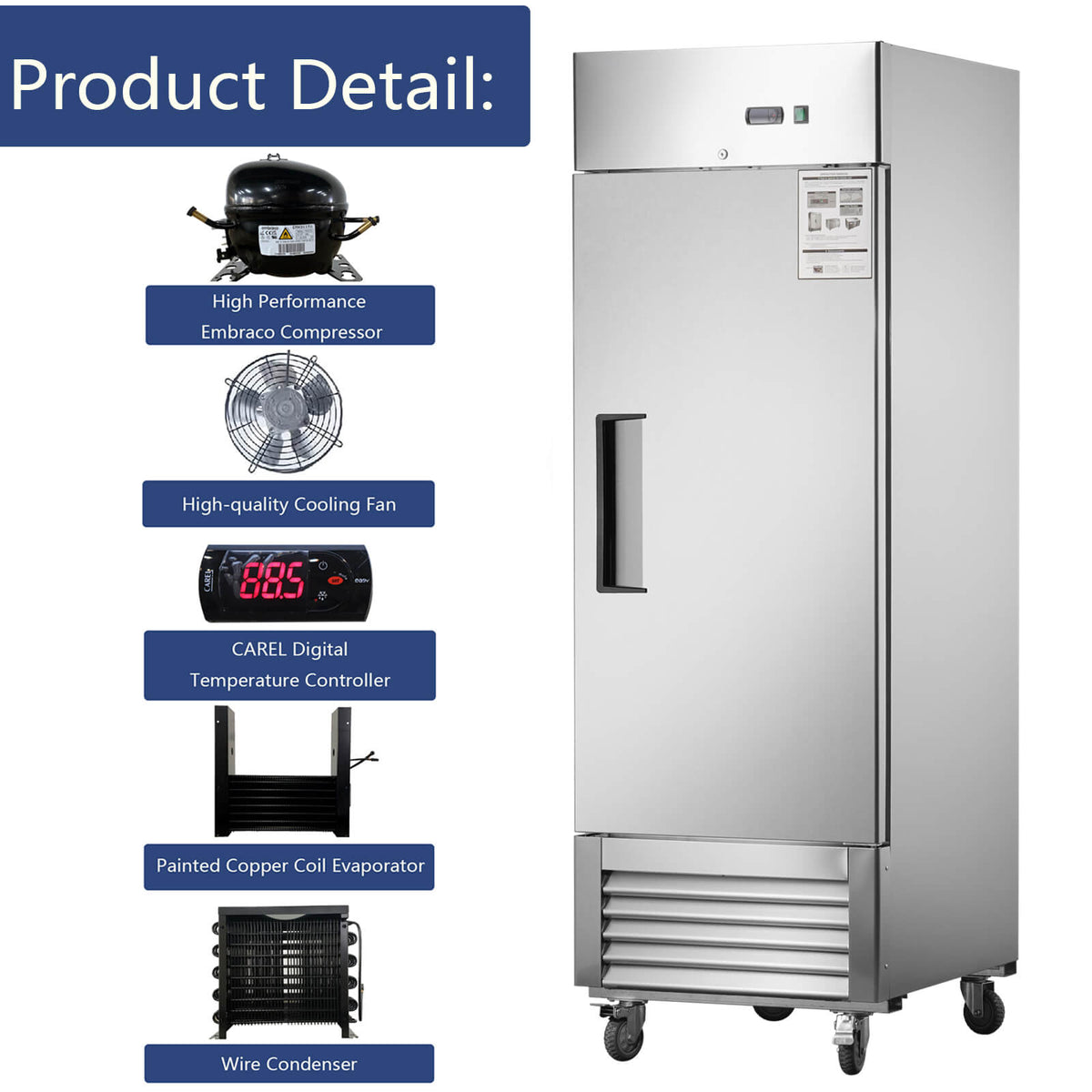 [CLEARANCE] 27"W Single Solid Door Reach-In Refrigerator 19 cu. ft. Commercial Refrigerator