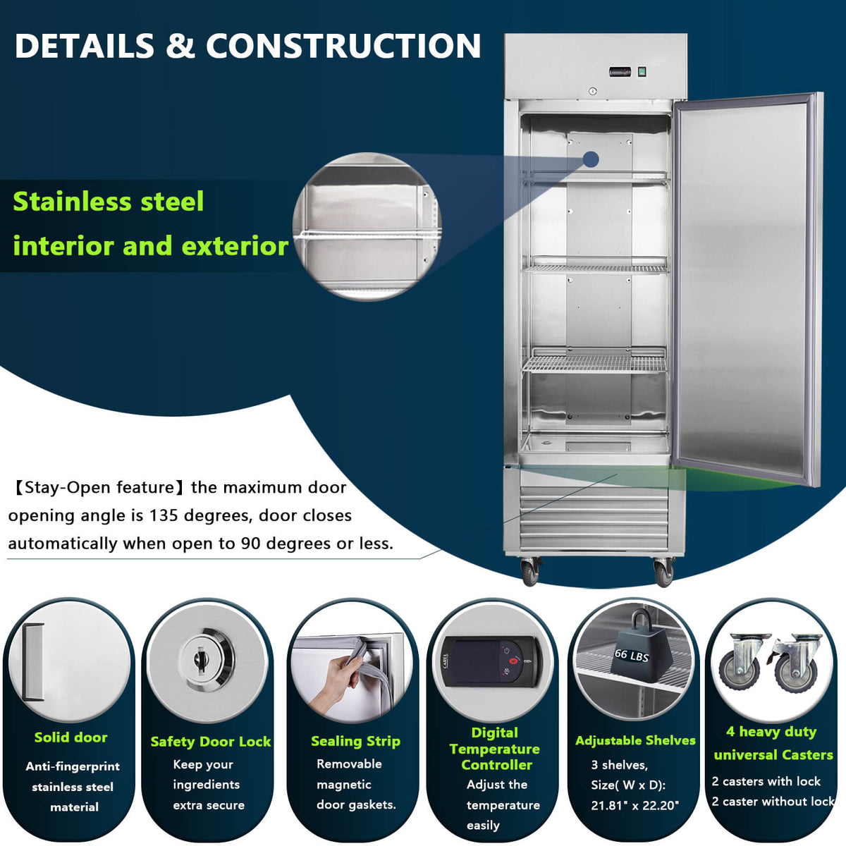 [CLEARANCE] 27"W Single Solid Door Reach-In Refrigerator 19 cu. ft. Commercial Refrigerator